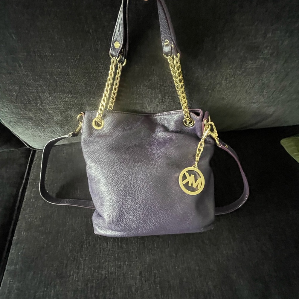 KORS Michael Kors Dark Purple Crossbody Bag with Gold Accents